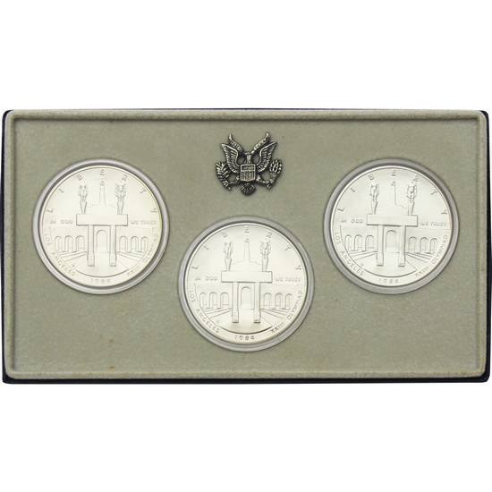 1984 P, D & S Olympic Coliseum Silver Dollar BU Coins 3pc Set in OGP