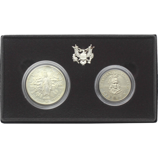 1989 D Congress Bicentennial Silver Dollar and Half Dollar BU Coins 2pc Set in OGP