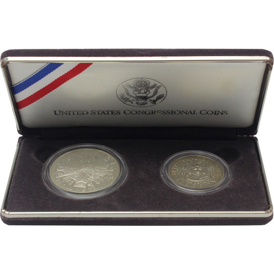 1989 S Congress Bicentennial Silver Dollar and Half Dollar PF Coins 2pc Set in OGP