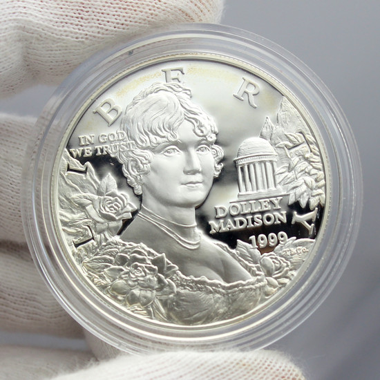 1999P Dolley Madison Silver $ BU & PF Coin 2pc Set | SilverTowne