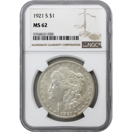1921 S Morgan Silver Dollar MS62 NGC Brown Label
