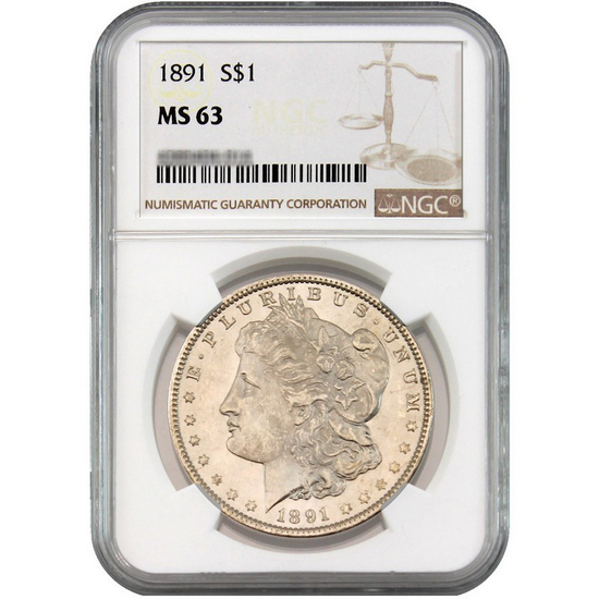 1891 Morgan Silver Dollar MS63 NGC Brown Label