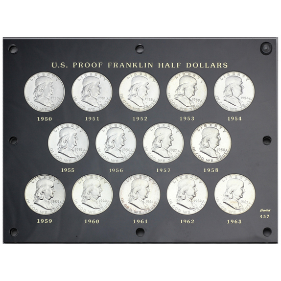 1950 - 1963 Franklin Half Dollar Proof Set in Acrylic Holder