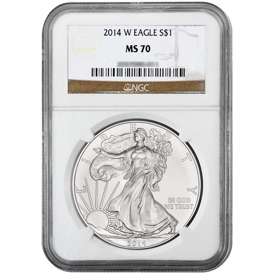 2014 W Silver American Eagle MS70 Burnished NGC Brown Label