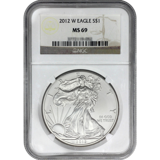 2012 W Silver American Eagle MS69 Burnished NGC Brown Label