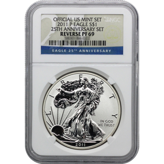 2011 P Silver American Eagle Reverse Proof PF69 NGC 25th Anniversary Set Label