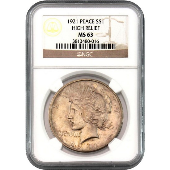 1921 Peace Silver Dollar High Relief MS63 NGC Brown Label