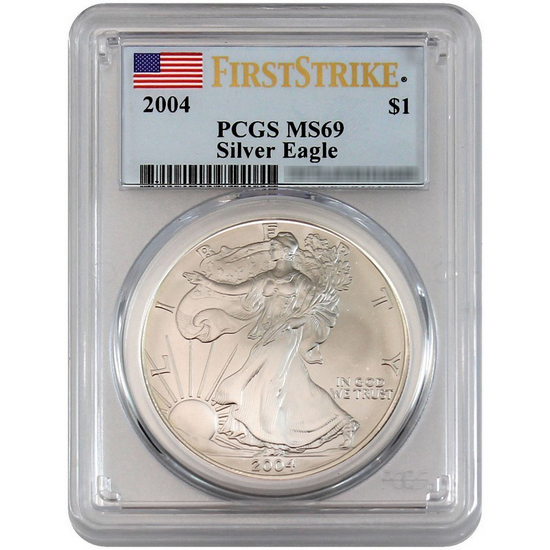 2004 Silver American Eagle MS69 FS PCGS Flag Label
