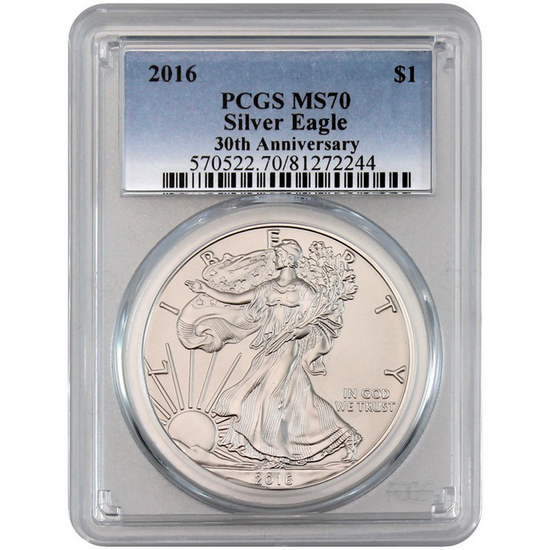 2016 Silver American Eagle MS70 PCGS Blue Label