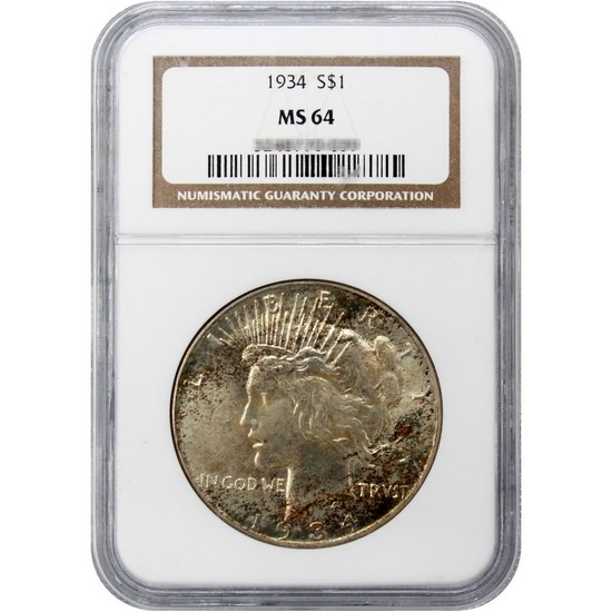 1934 Peace Dollar Silver MS64 NGC Brown Label