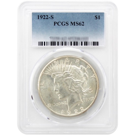 1922-S Peace Dollar Silver MS62 PCGS