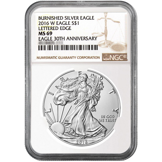 2016 W Burnished Silver American Eagle MS69 NGC Brown Label