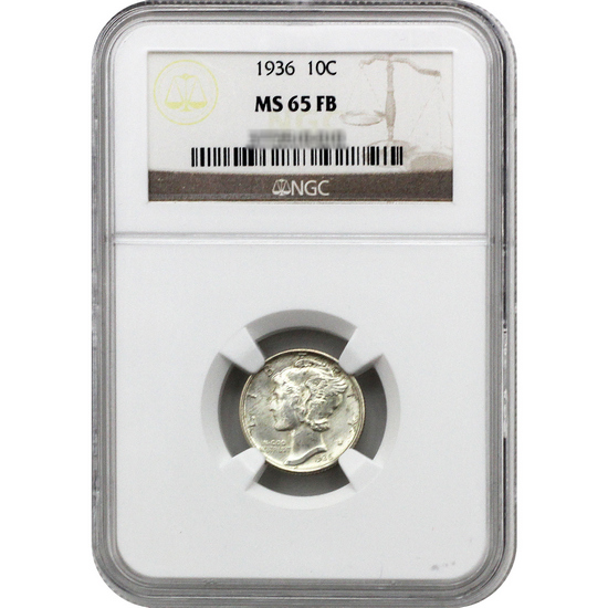 1936 Silver Mercury Dime MS65 FB NGC Brown Label