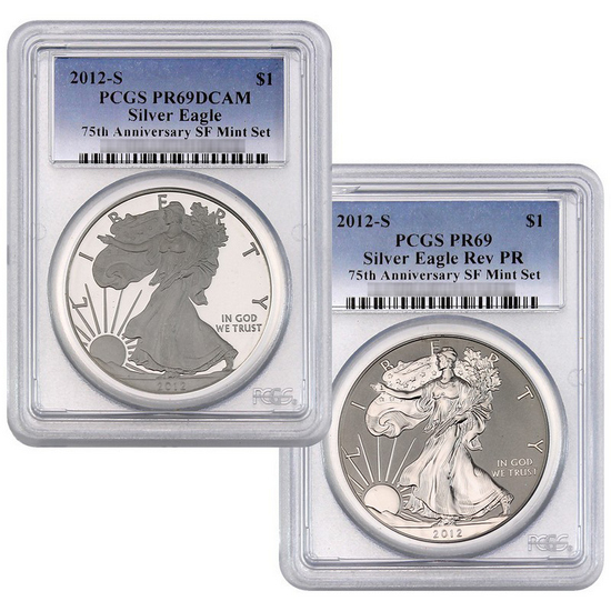 2012 S Silver American Eagle 2pc Proof Set PR69 PCGS Blue Label