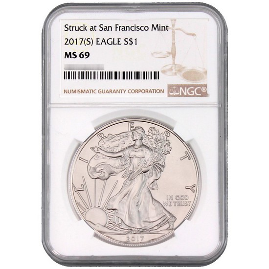 2017(S) Struck at San Francisco American Silver Eagle MS69 NGC Brown Label