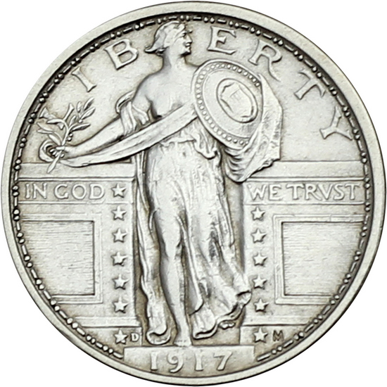 1917 D Type 1 Standing Liberty Quarter XF/AU Condition