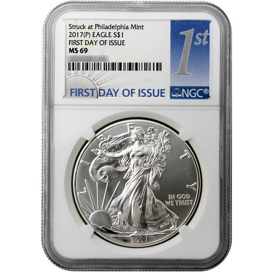 2017 (P) Silver American Eagle Struck at Philadelphia MS69 FDI NGC 1st Label