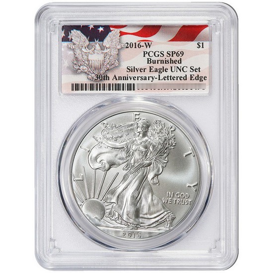 2016 W Burnished Silver American Eagle Annual Dollar Set SP69 PCGS Eagle Flag Label