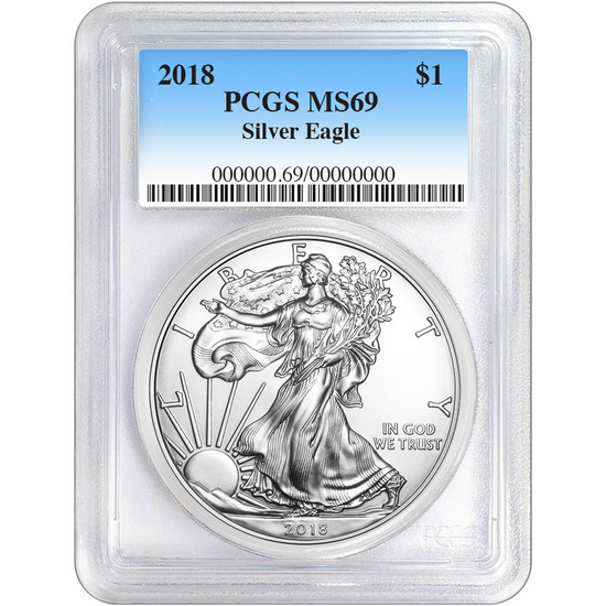 2018 Silver American Eagle MS69 PCGS Blue Label