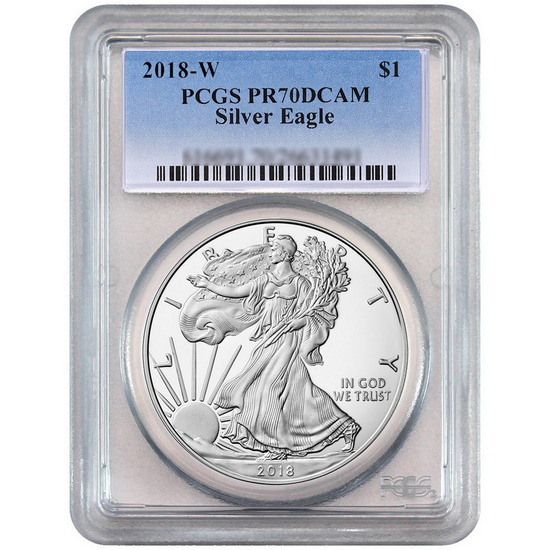 2018 W Silver American Eagle Coin PR70 DCAM PCGS Blue Label
