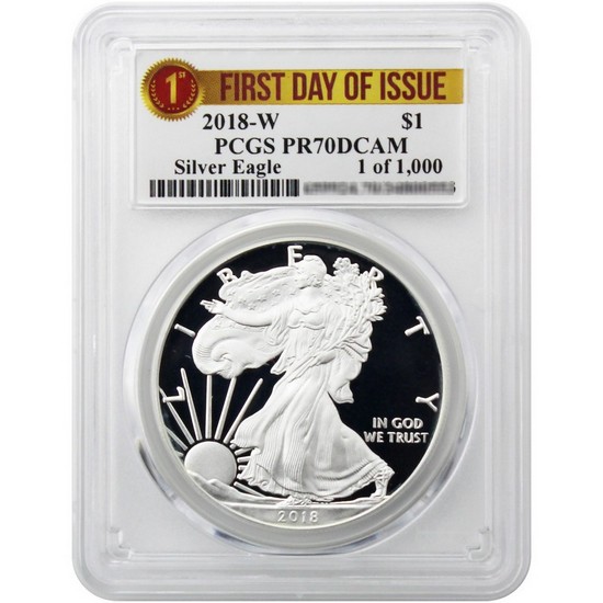 2018 W Silver American Eagle Coin PR70 FDI DCAM PCGS 1 of 1000 Label