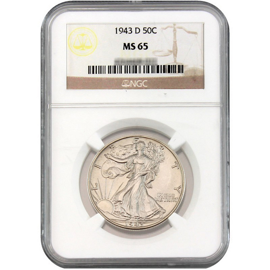 1943 D Walking Liberty Half Dollar MS65 NGC Brown Label