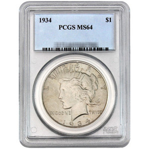 1934 Peace Dollar Silver MS64 PCGS
