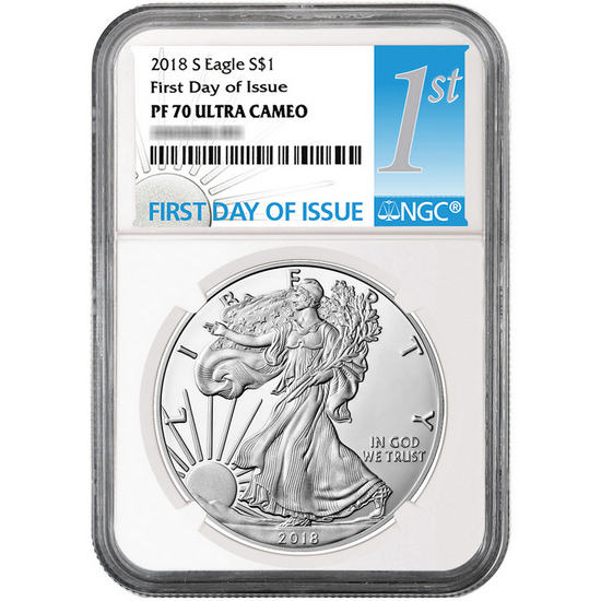 2018 S Silver American Eagle Coin PF70 UC FDI NGC 1st Label