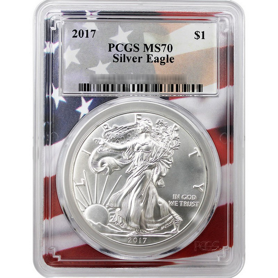 2017 Silver American Eagle Coin MS70 PCGS Flag Picture Frame