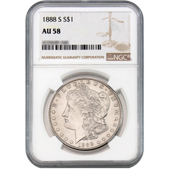 1888 S Morgan Silver Dollar AU58 NGC Brown Label