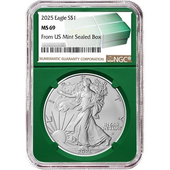 2025 Silver American Eagle Coin MS69 NGC Green Core