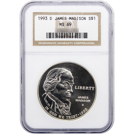 1993 D James Madison Bill of Rights Silver Dollar MS69 NGC Brown Label