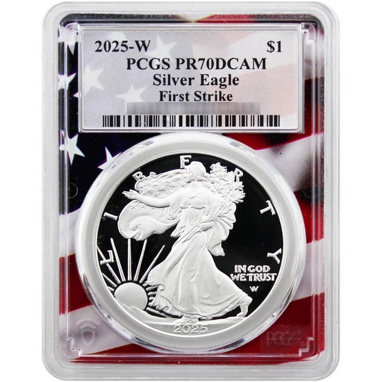 2025 W Silver American Eagle Coin PR70 DCAM FS PCGS Flag Picture Frame