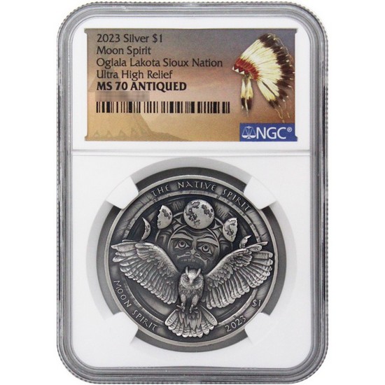 2023 Silver Native American Spirit Series: "Moon Spirit" 1oz Antiqued Coin MS70 UHR NGC Native American Label