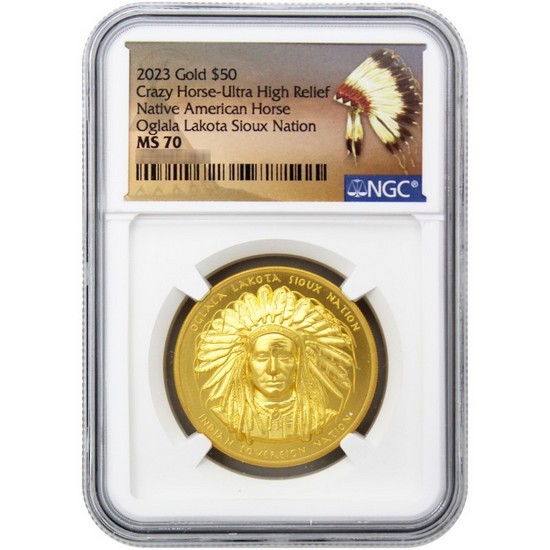 2023 Gold Native American Chief Series "Crazy Horse" 1oz MS70 UHR NGC NA Label