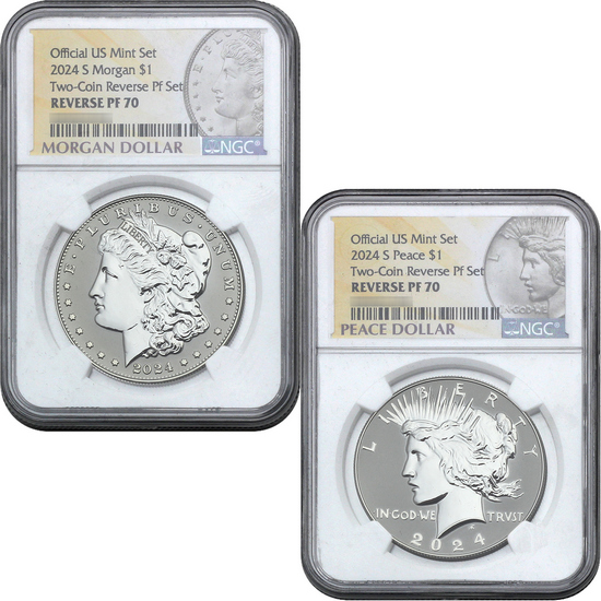 2024 S Morgan and Peace Silver Dollar Set Rev PF70 NGC Morgan/Peace Label