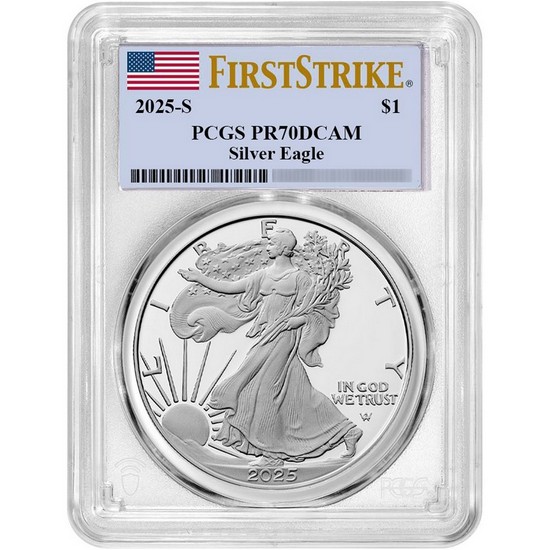 2025 S Silver American Eagle Coin PR70 DCAM FS PCGS Flag Label