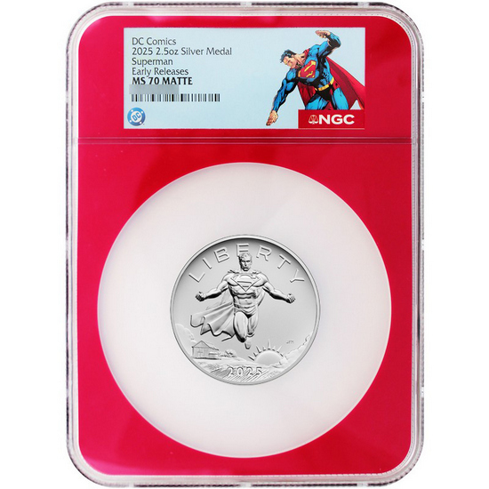 2025 DC Comics Superman Silver 2.5oz Medal MS70 Matte ER NGC Red Core