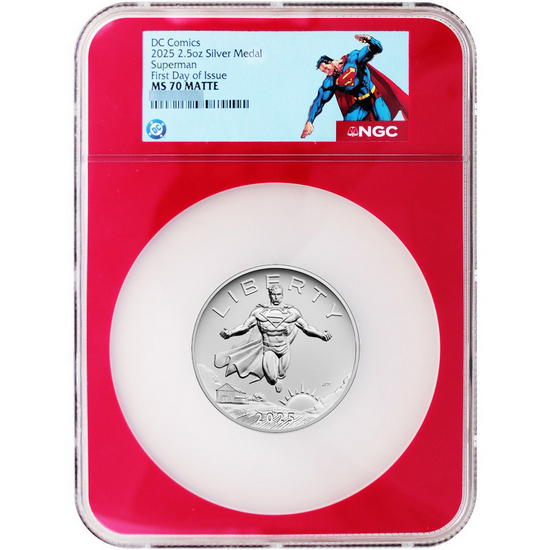 2025 DC Comics Superman Silver 2.5oz Medal MS70 Matte FDI NGC Red Core