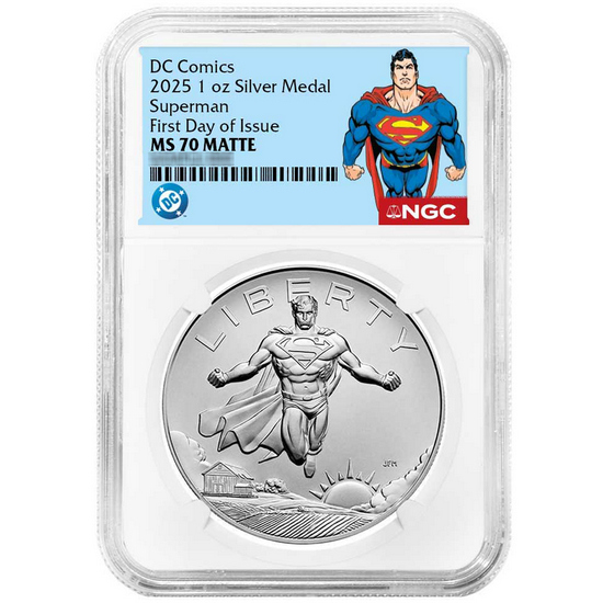 2025 DC Comics Superman Silver 1oz Medal MS70 Matte FDI NGC