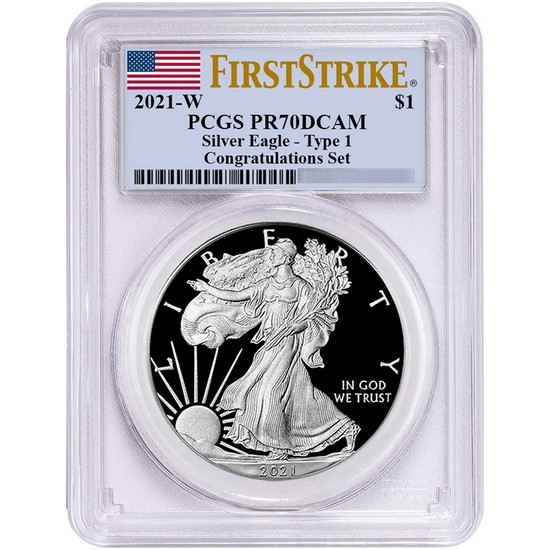 2021 W Silver American Eagle Congratulations Set PR70 DCAM FS PCGS Flag Label