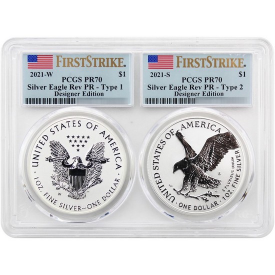 2021 Silver American Eagle Reverse Proof 2 Coin Set PR70 FS PCGS Multiholder Flag Label