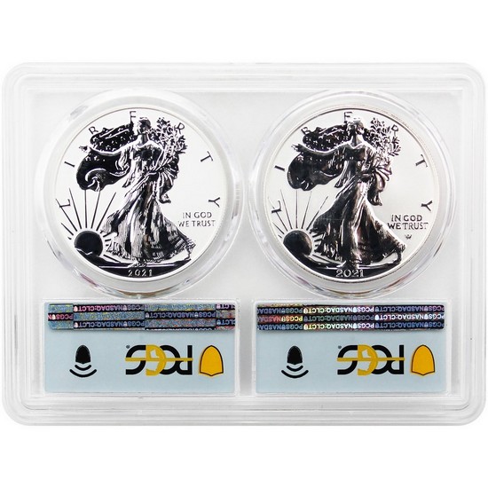 2021 Silver American Eagle Reverse Proof 2 Coin Set PR70 FS PCGS Multiholder Flag Label