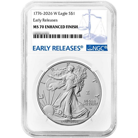 1776-2026 W Enhanced Uncirculated Silver Eagle 250th Anniversary Liberty Bell Privy NGC MS70 ER Blue