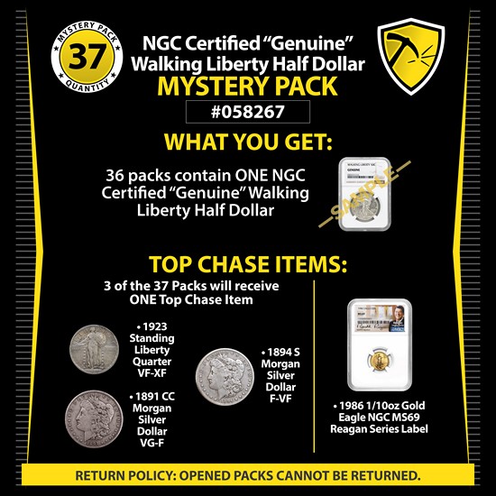 NGC Certified "Genuine" Walking Liberty Half Dollar Mystery Pack #058267