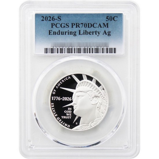 2026 S Silver Proof Semiquincentennial Half Dollar Enduring Liberty PCGS PR70 DCAM from the Silver Proof Set Blue Label