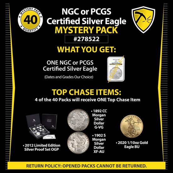 NGC or PCGS Certified Silver Eagle Mystery Pack #278522