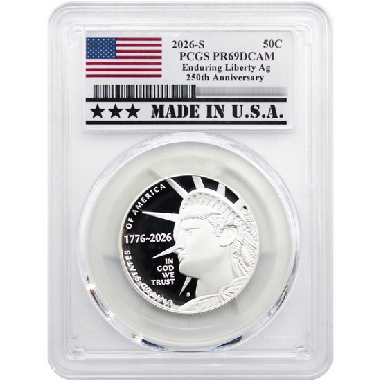 2026 S Silver Proof Semiquincentennial Half Dollar Enduring Liberty PCGS PR69 DCAM Made in the USA Holder