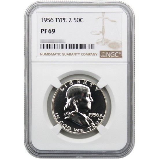 1956 Type 2 Franklin Silver Half Dollar PF69 NGC Brown Label