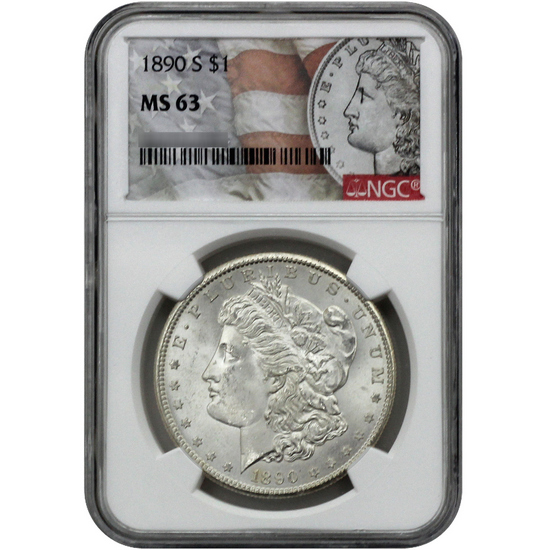 1890 S Morgan Silver Dollar MS63 NGC Morgan/Flag Label